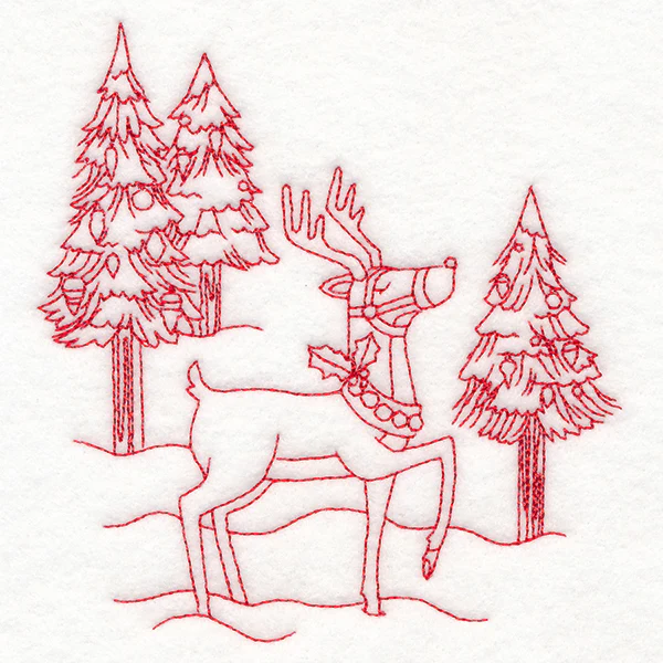 Home for Christmas - Reindeer Scene (Redwork) - Image 4