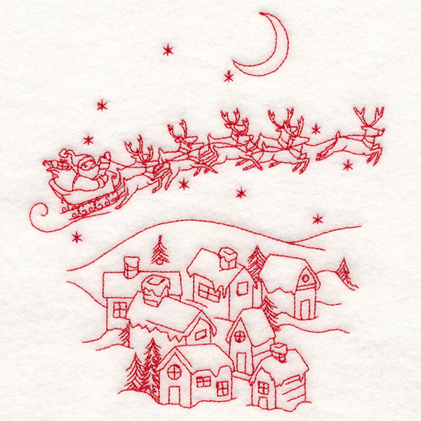 Home for Christmas - Santa's Flight (Redwork) - Image 3