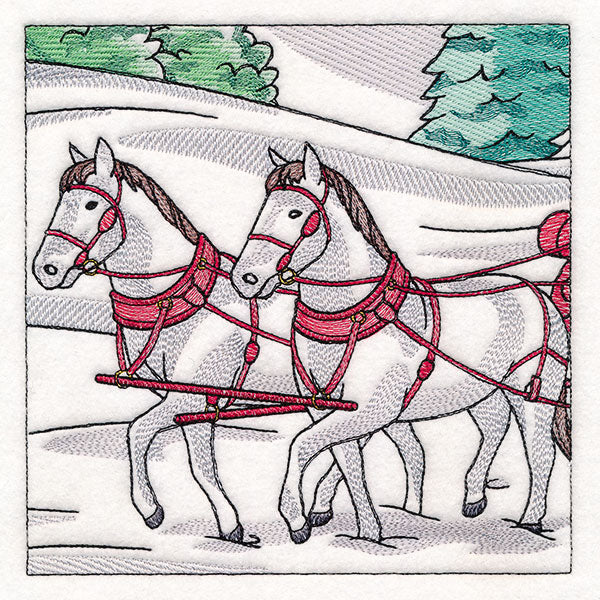 Horse Drawn Sleigh Christmas Scene Panel  5 - Image 3
