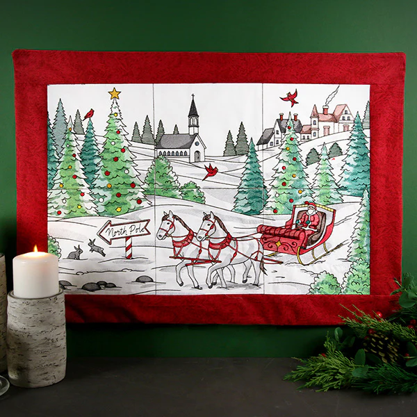 Horse Drawn Sleigh Christmas Scene Panel 6 - Image 10