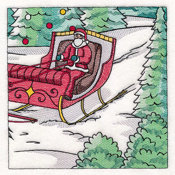 Horse Drawn Sleigh Christmas Scene Panel 6 - Image 3