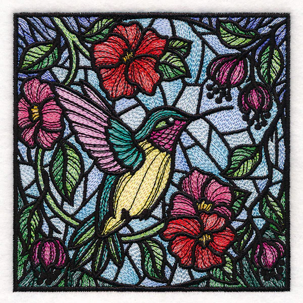Hummingbird and Poppies Stained Glass Square - Image 7