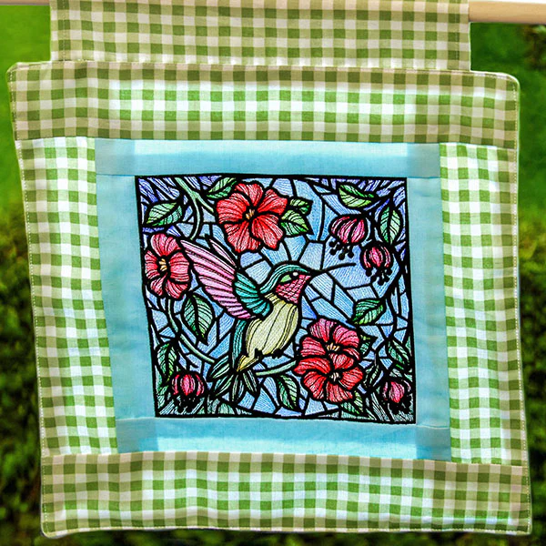 Hummingbird and Poppies Stained Glass Square - Image 8