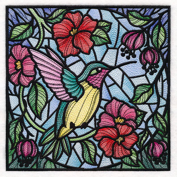 Hummingbird and Poppies Stained Glass Square - Image 9