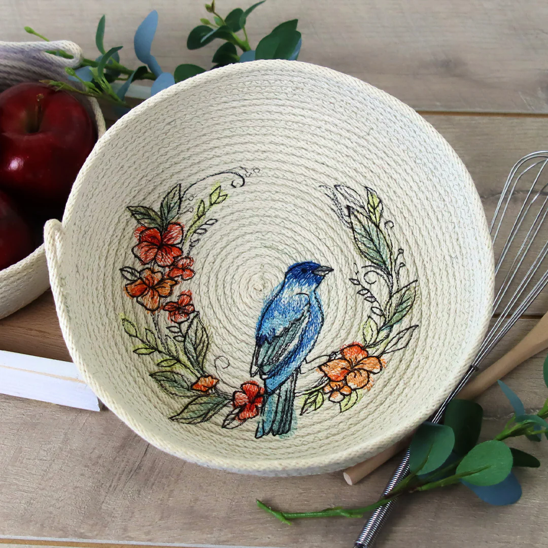 Indigo Bunting Wreath in Watercolor