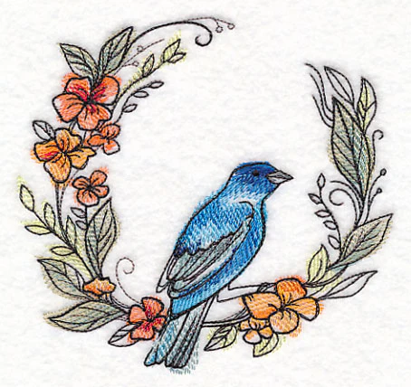 Indigo Bunting Wreath in Watercolor - Image 4