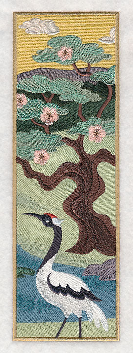 Japanese Garden Panel Scene - Blossom Tree and Crane - Image 2