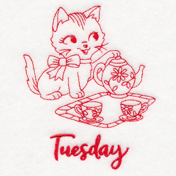 Kitchen Kitten on Tuesday (Redwork) - Image 2