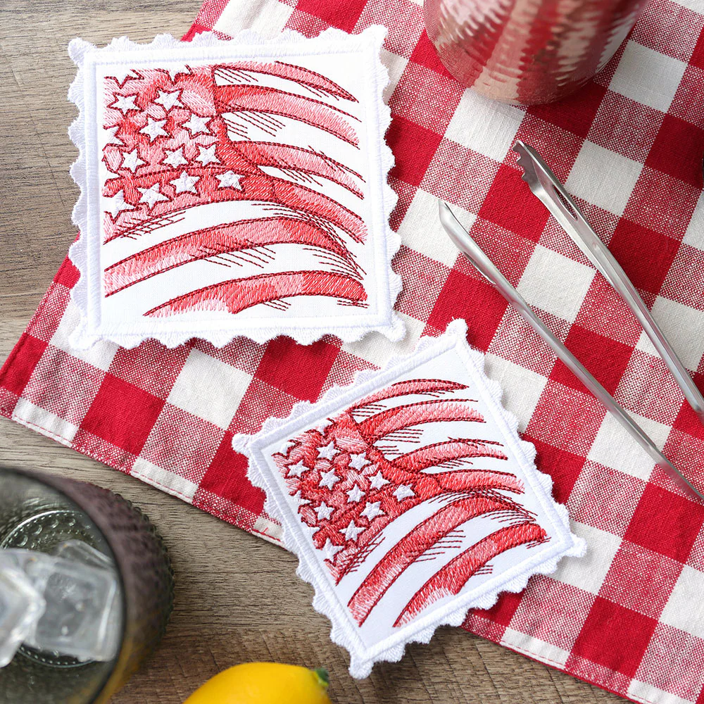 Lace Edge Americana Stamp Coaster - Flag (In-the-Hoop) - Image 5