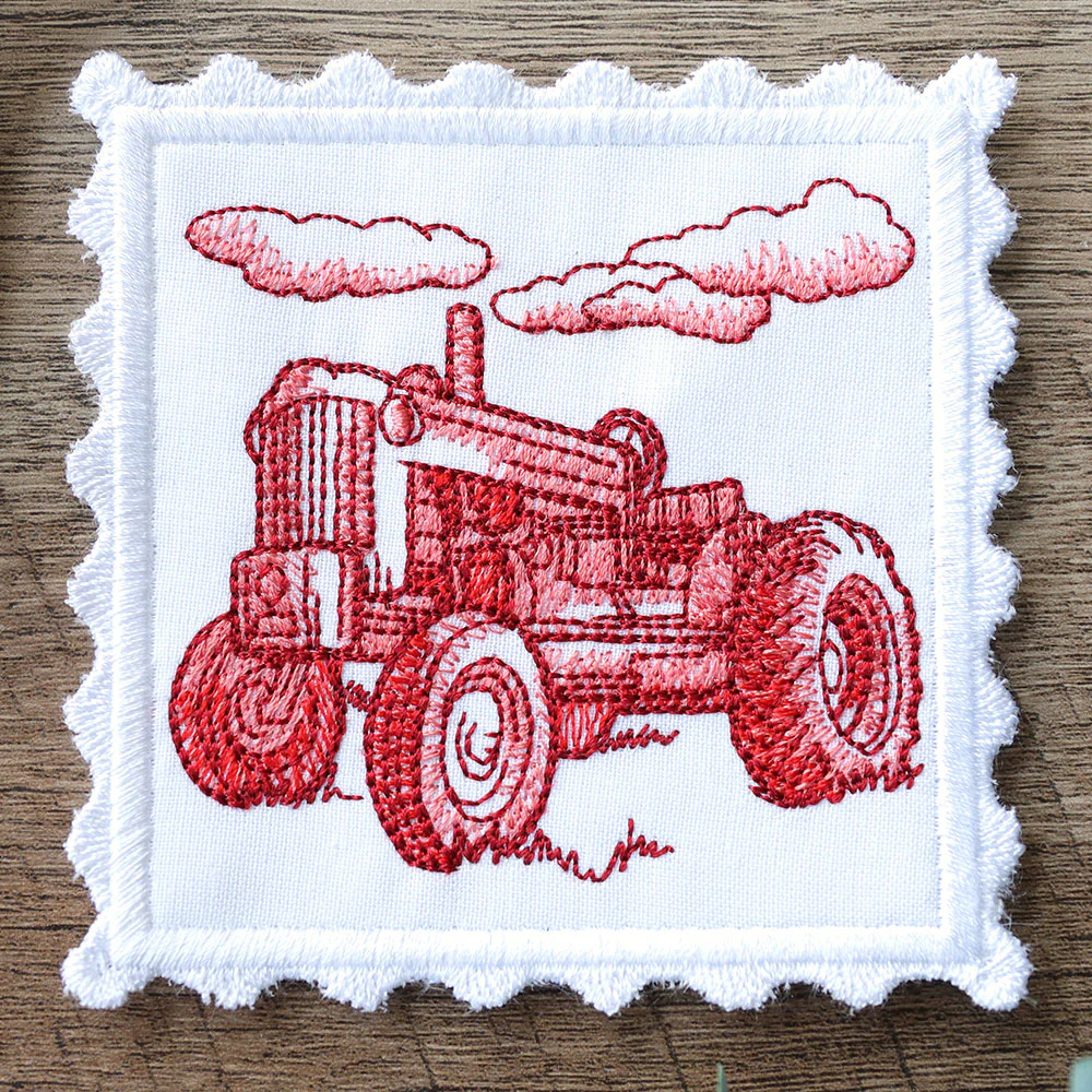 Lace Edge Americana Stamp Coaster - Tractor (In-the-Hoop) - Image 4