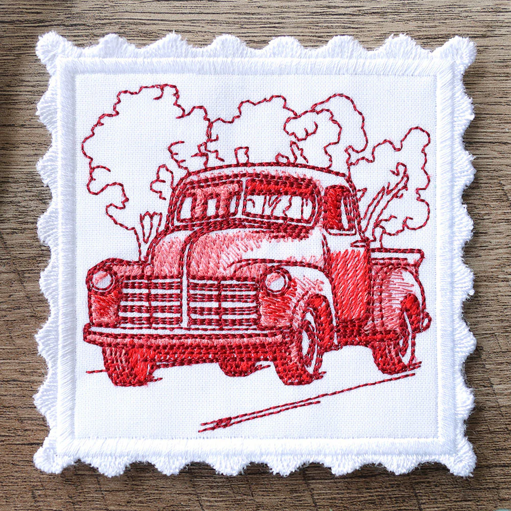 Lace Edge Americana Stamp Coaster - Truck (In-the-Hoop) - Image 4