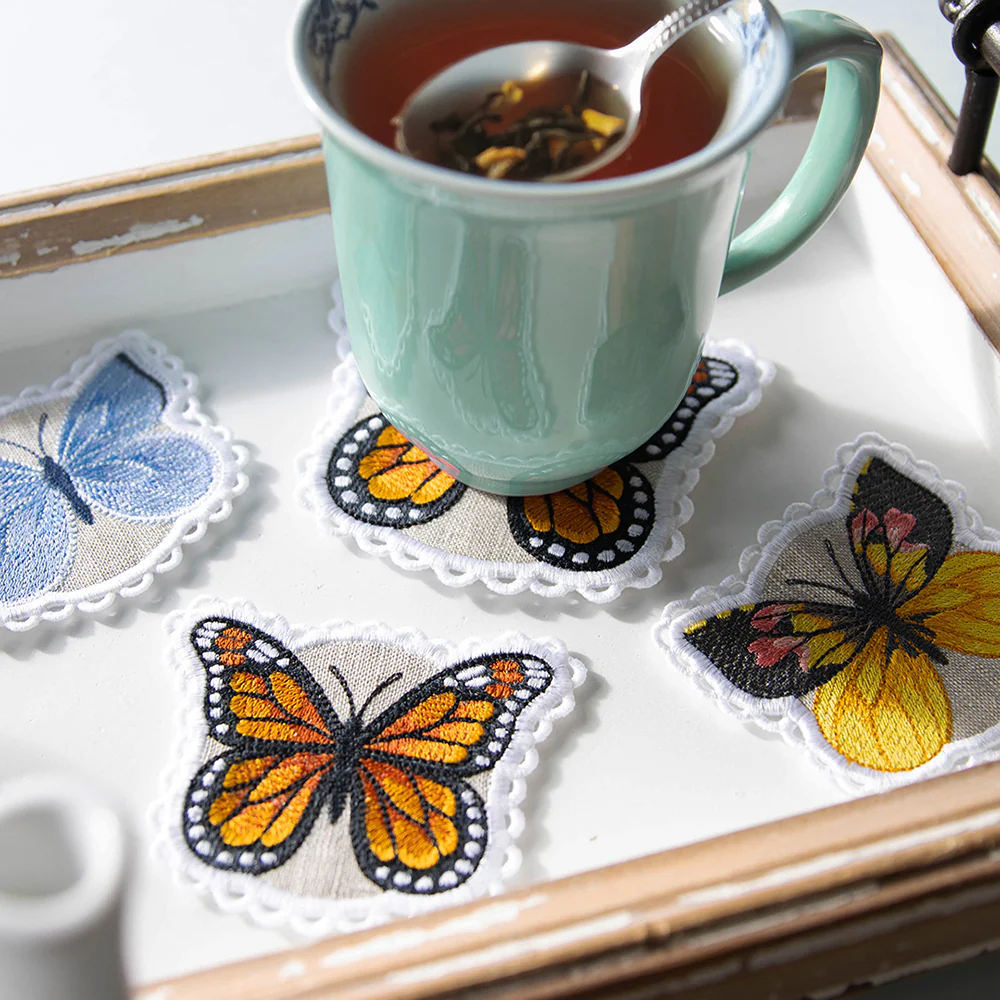 Lace Edge Butterfly Coaster - Monarch (In-the-Hoop) - Image 3