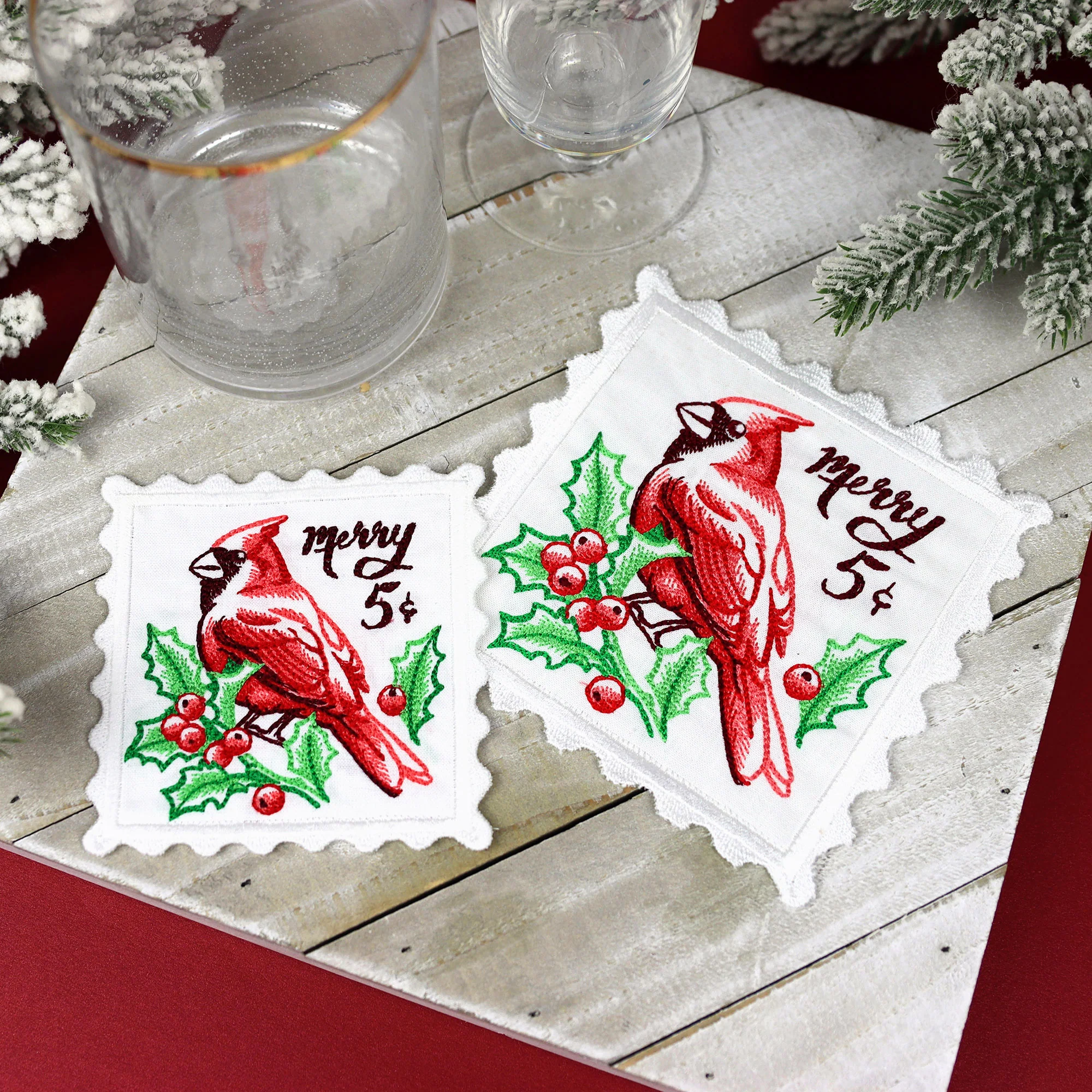 Lace Edge Cardinal Stamp Coaster (In-the-Hoop) - Image 9
