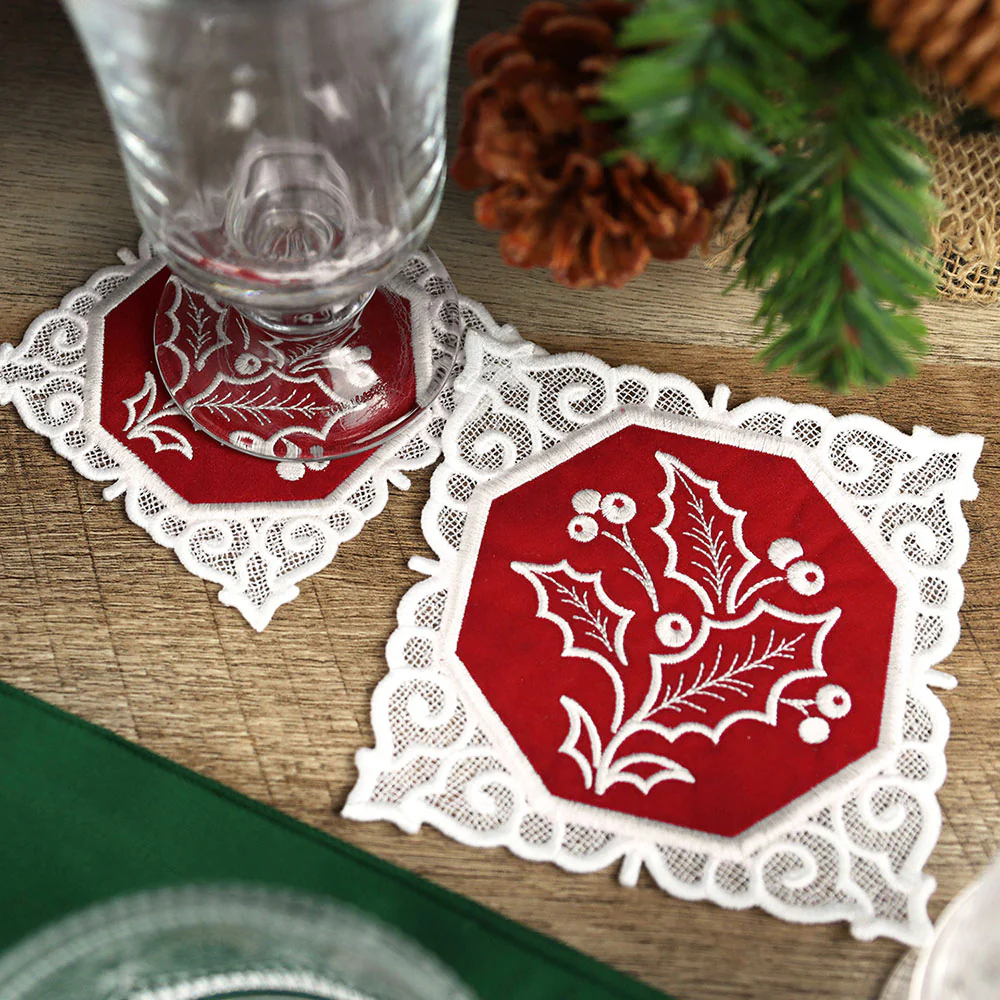 Lace Edge Christmas Coasters Design Pack (In-the-Hoop) - Image 4