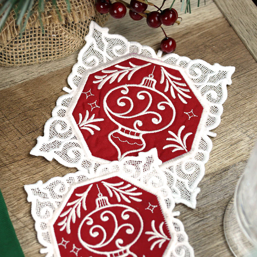 Lace Edge Christmas Coaster - Ornament (In-the-Hoop) - Image 2