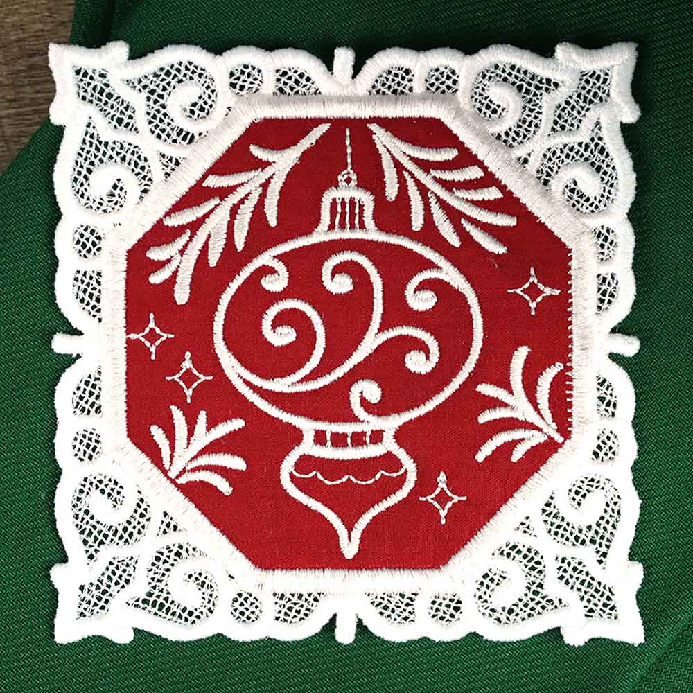 Lace Edge Christmas Coaster - Ornament (In-the-Hoop) - Image 3