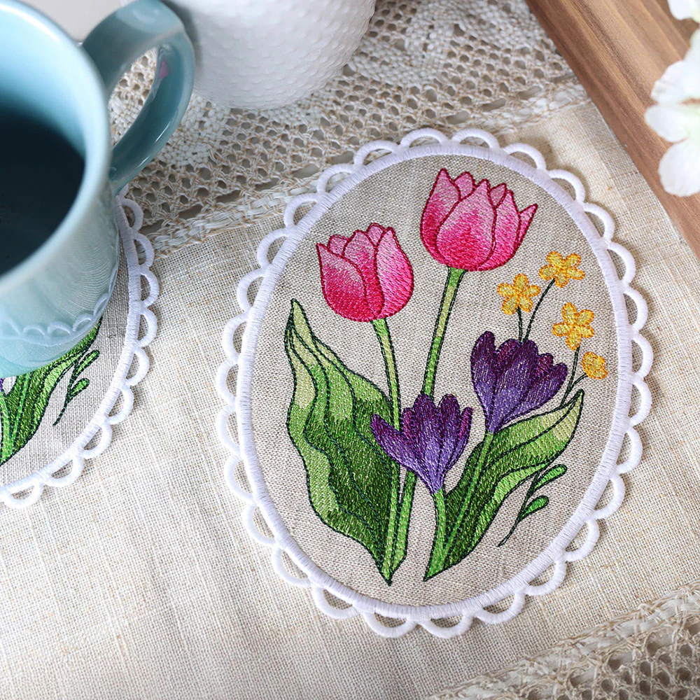 Lace Edge Floral Mug Rug (In-the-Hoop) - Image 3
