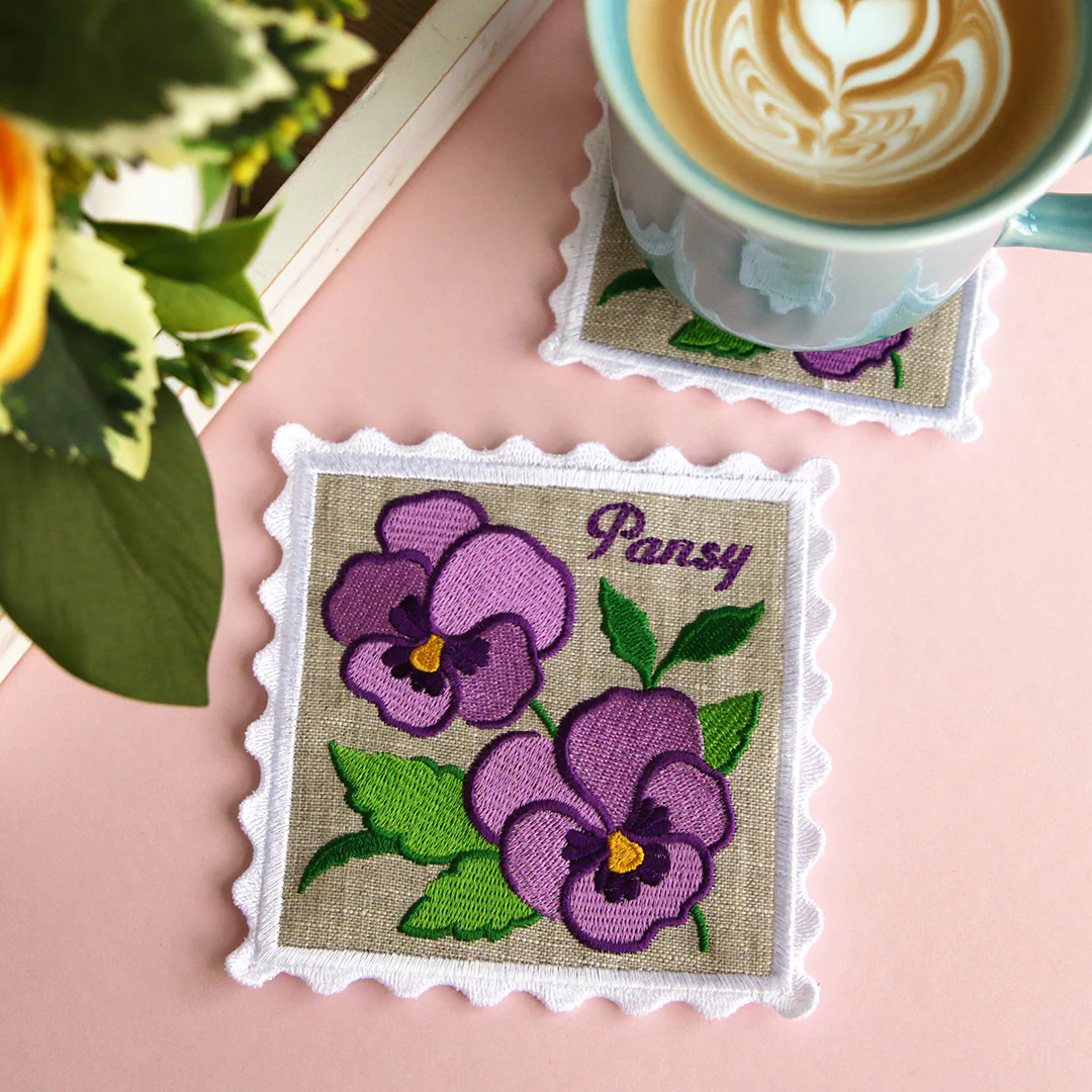 Lace Edge Flower Stamp Coaster - Pansy (In-the-Hoop) - Image 9