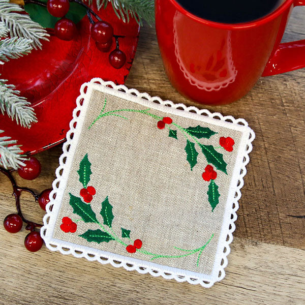 Lace Edge Holly & Berries Coaster (In-the-Hoop) - Image 9