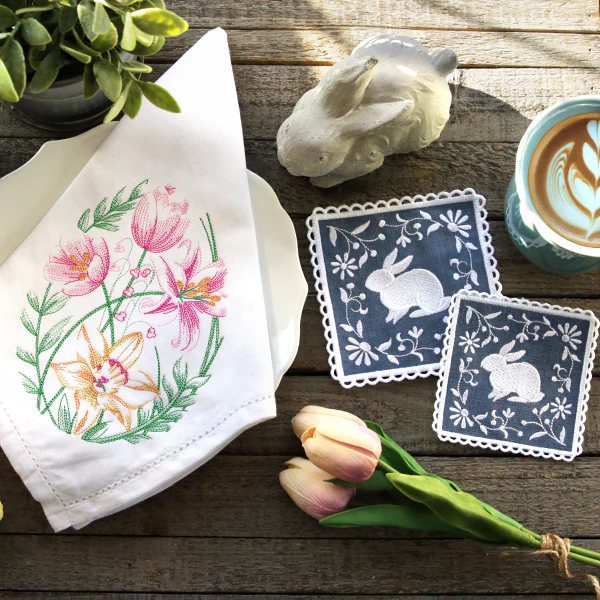 Lace Edge Spring Bunny Coaster (In-the-Hoop) - Image 5