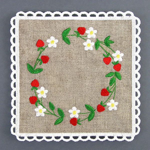 Lace Edge Strawberry Coaster (In-the-Hoop) - Image 6