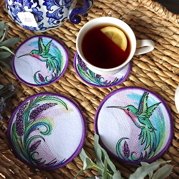Lavender Hummingbird Coaster (In-the-Hoop) - Image 2