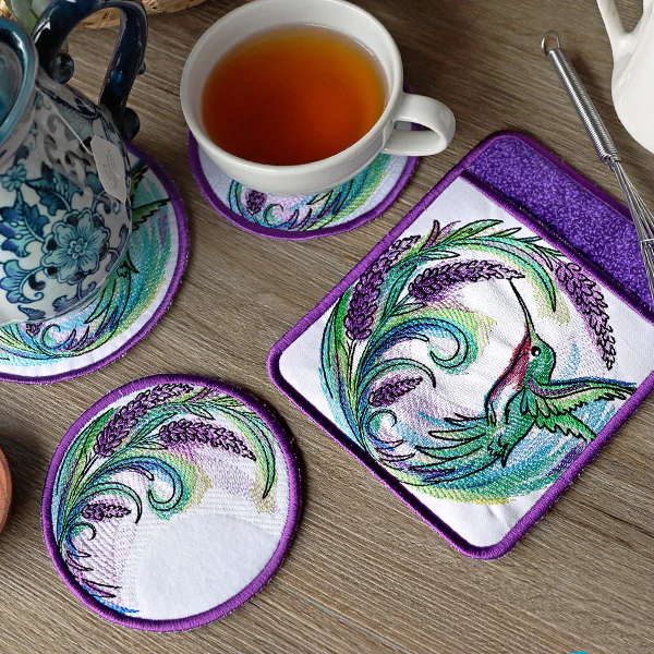 Lavender Hummingbird Coasters, Potholder & Trivet Design Pack - Image 4
