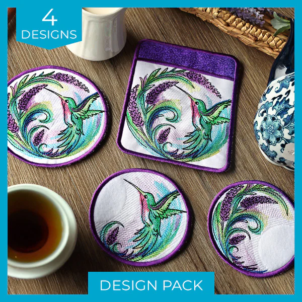 Lavender Hummingbird Coasters, Potholder & Trivet Design Pack - Image 5