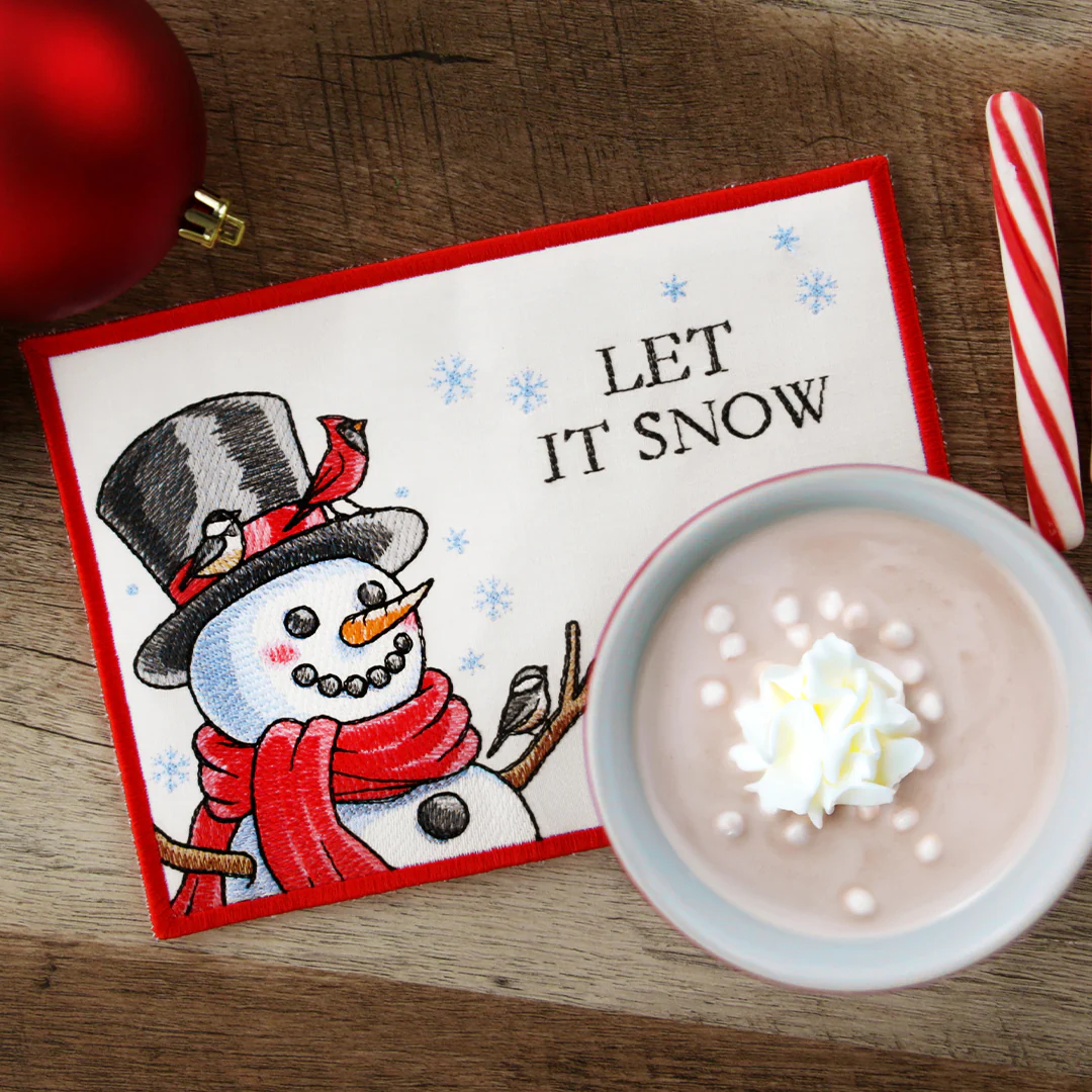 Let It Snow Snowman Mug Rug (In-the-Hoop) - Image 4
