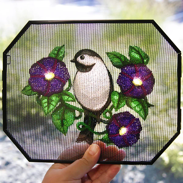 Lively Chickadee in Morning Glories - Image 8