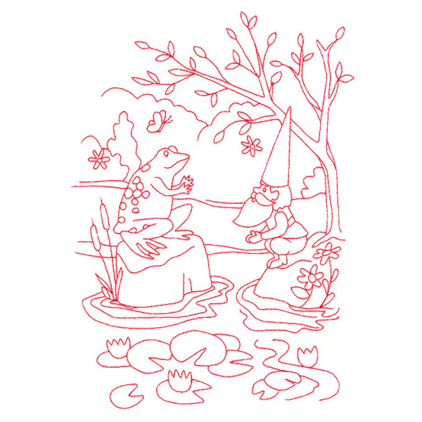 Magical Gnome Scene - At the Pond (Redwork) - Image 5