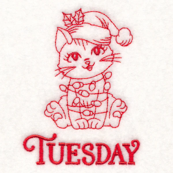 Meowy Christmas on Tuesday (Redwork) - Image 2