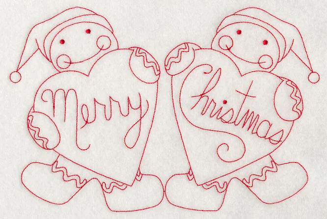 Merry Christmas Gingerbread Men (Redwork) - Image 4