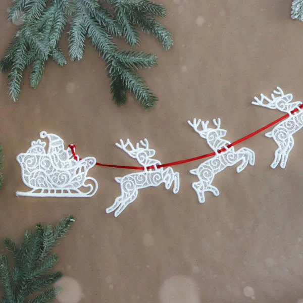 Merry Santa's Flight Reindeer Bunting 1 (Lace) - Image 5