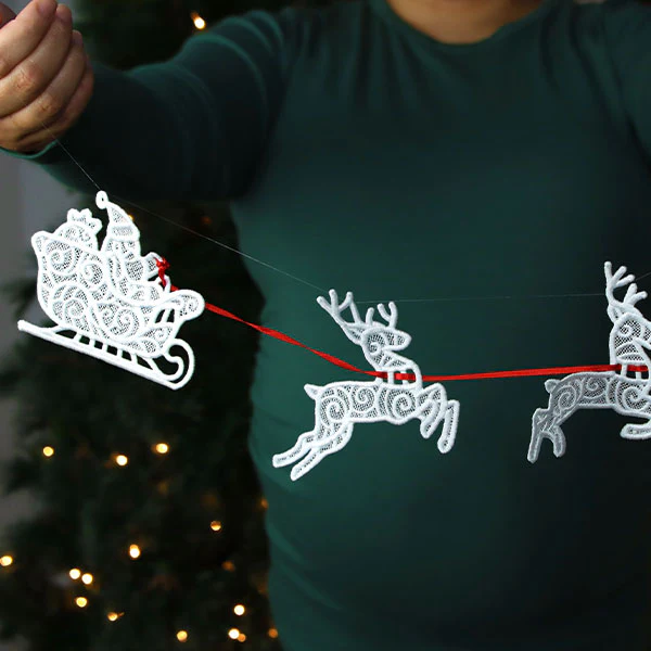 Merry Santa's Flight Reindeer Bunting 2 (Lace) - Image 9