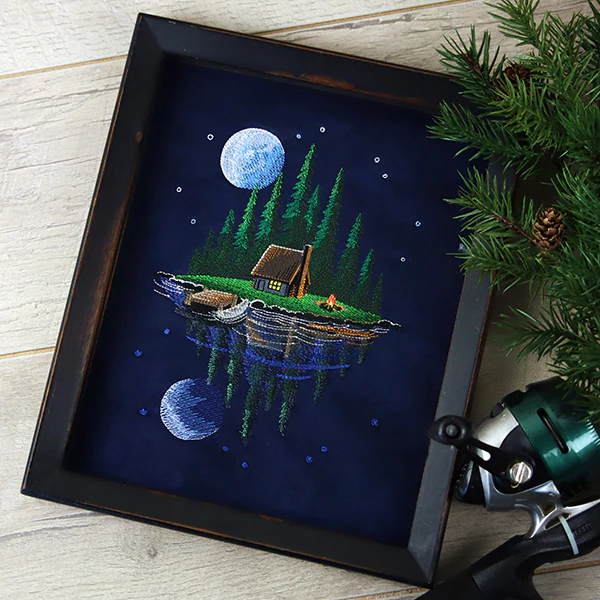 Moonlit Lakeside Cabin Scene - Image 2