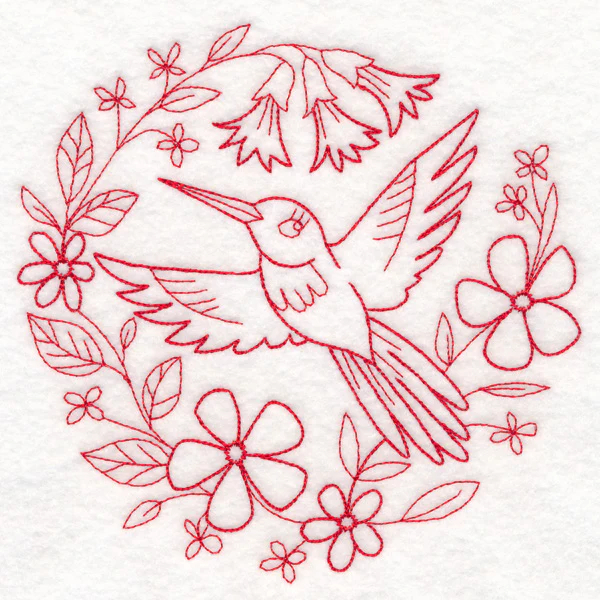 Nostalgic Nature - Bird with Flowers (Redwork) - Image 3