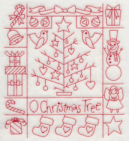 O Christmas Tree Shadow Box (Redwork) - Image 2