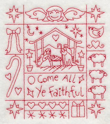 O Come All Ye Faithful Shadow Box (Redwork) - Image 3