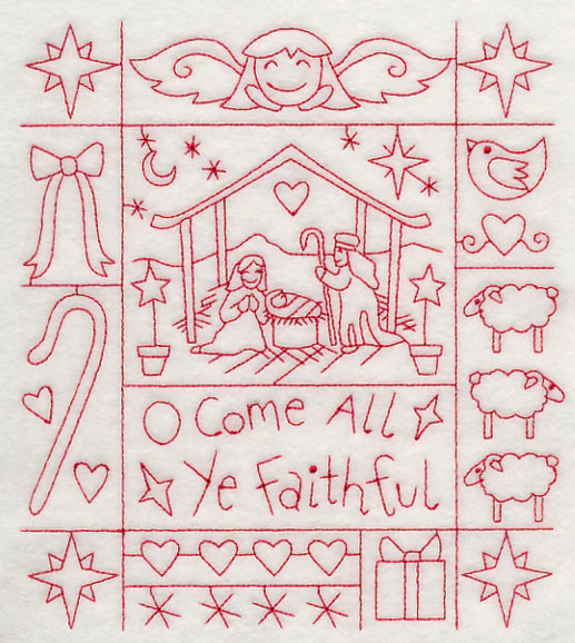 O Come All Ye Faithful Shadow Box (Redwork) - Image 4