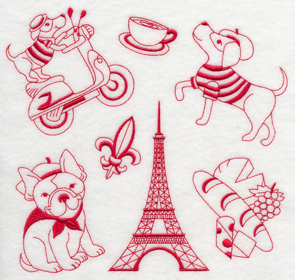 Parisian Pooches (Redwork) - Image 2