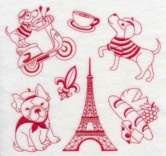 Parisian Pooches (Redwork) - Image 5
