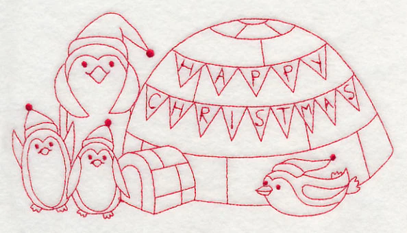 Penguins Happy Christmas (Redwork) - Image 2