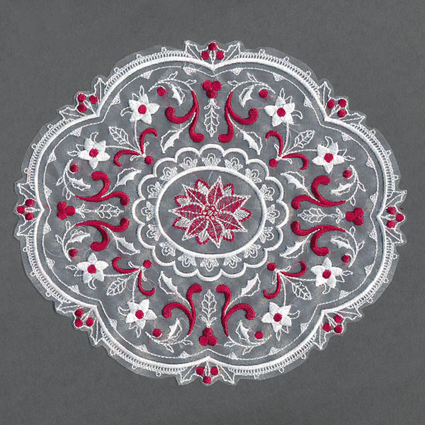 Poinsettias & Holly Doily (Organza) - Image 6