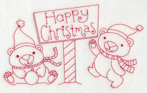 Polar Bear Happy Christmas (Redwork) - Image 3