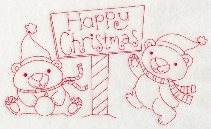 Polar Bear Happy Christmas (Redwork) - Image 5