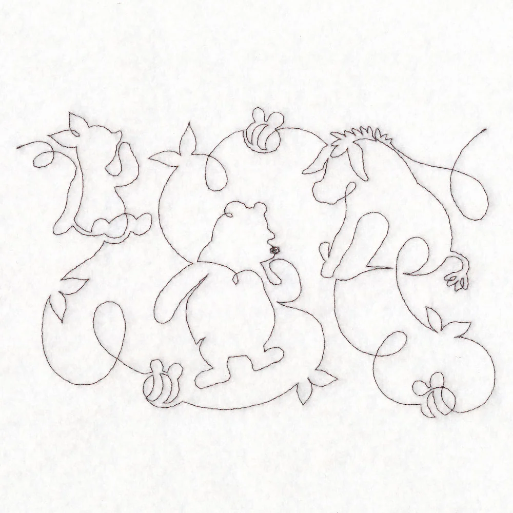 Pooh Bear with Friends Sketch (Edge-to-Edge Quilting) - Image 3