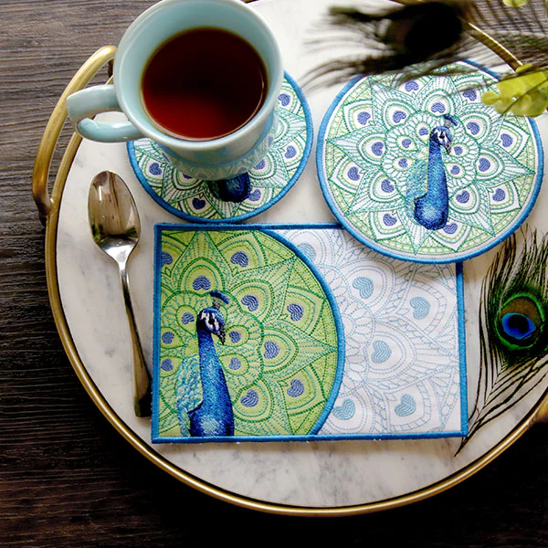 Proud as a Peacock Coaster (In-the-Hoop) - Image 4