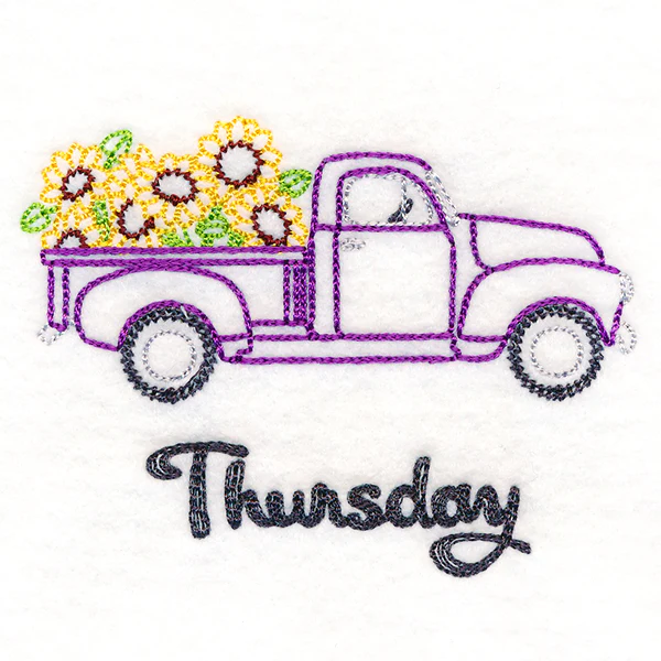 Retro Truck With Sunflowers on Thursday (Vintage) - Image 2