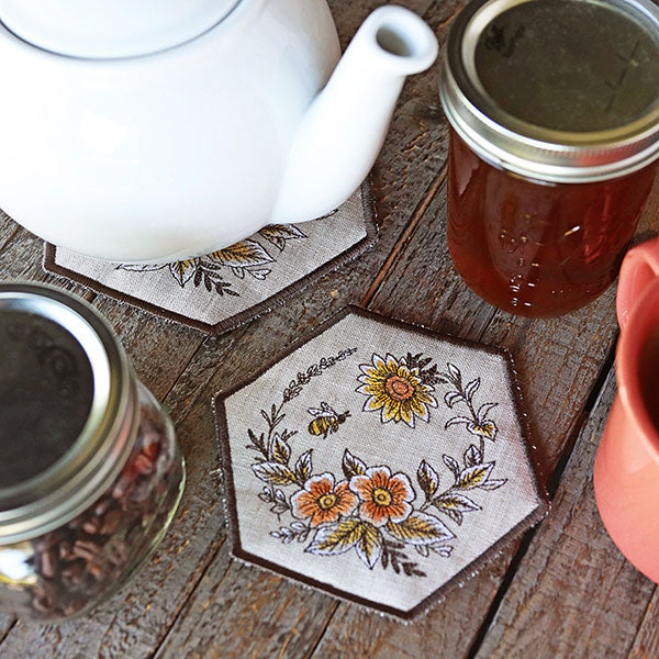 Rustic Elegance Bees & Blooms Hexagon Trivet (In-the-Hoop) - Image 6